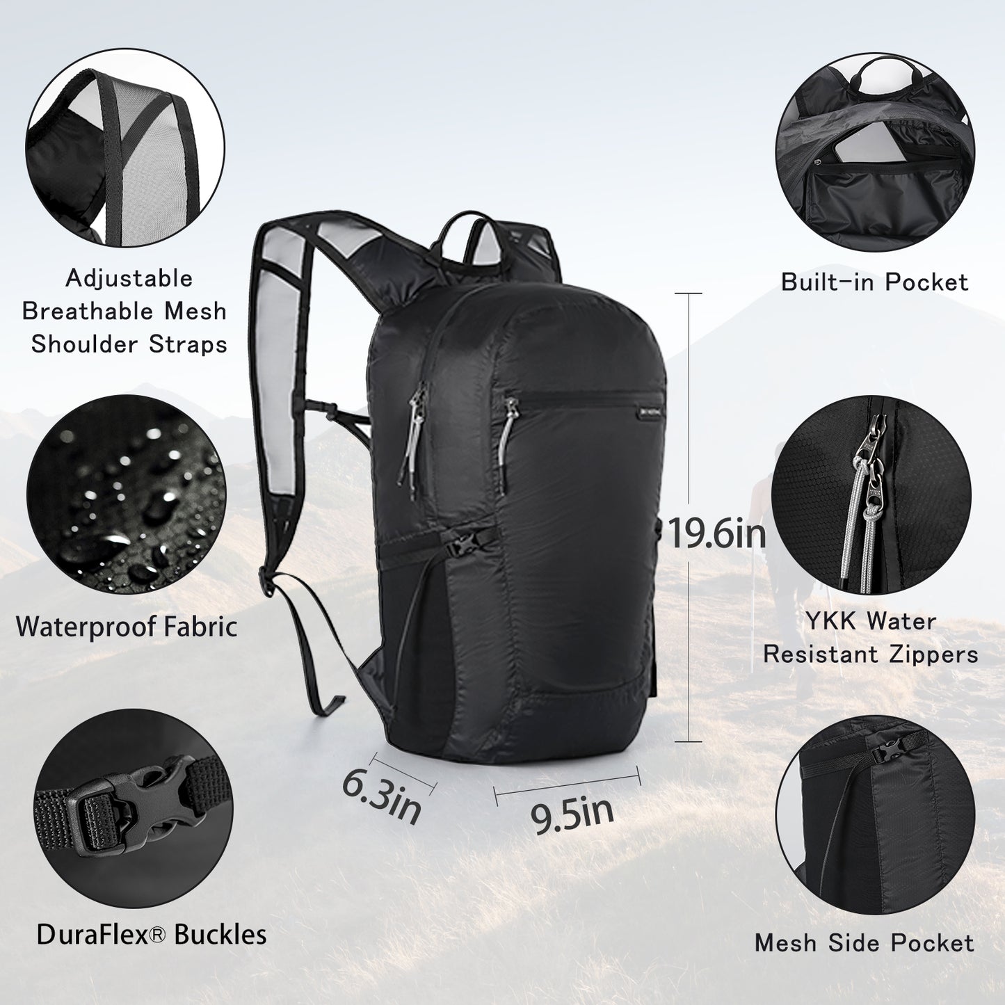 Bee Nesting 18L Packable Backpack 2-in-1 Foldable Crossbody Bag Ultral