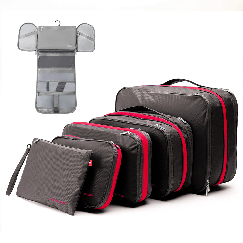 Bee Nesting Travel Compression Packing Cubes 6Pack - Gray Red