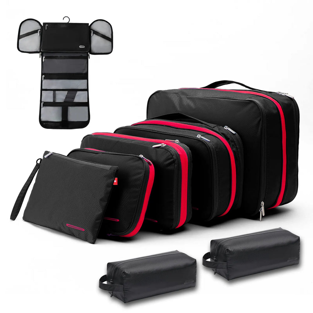 Bee Nesting Travel Compression Packing Cubes 8Pack - Black Red