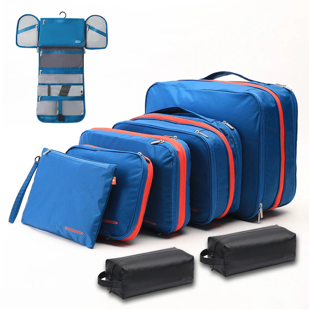 Bee Nesting Travel Compression Packing Cubes 8Pack - Blue Red