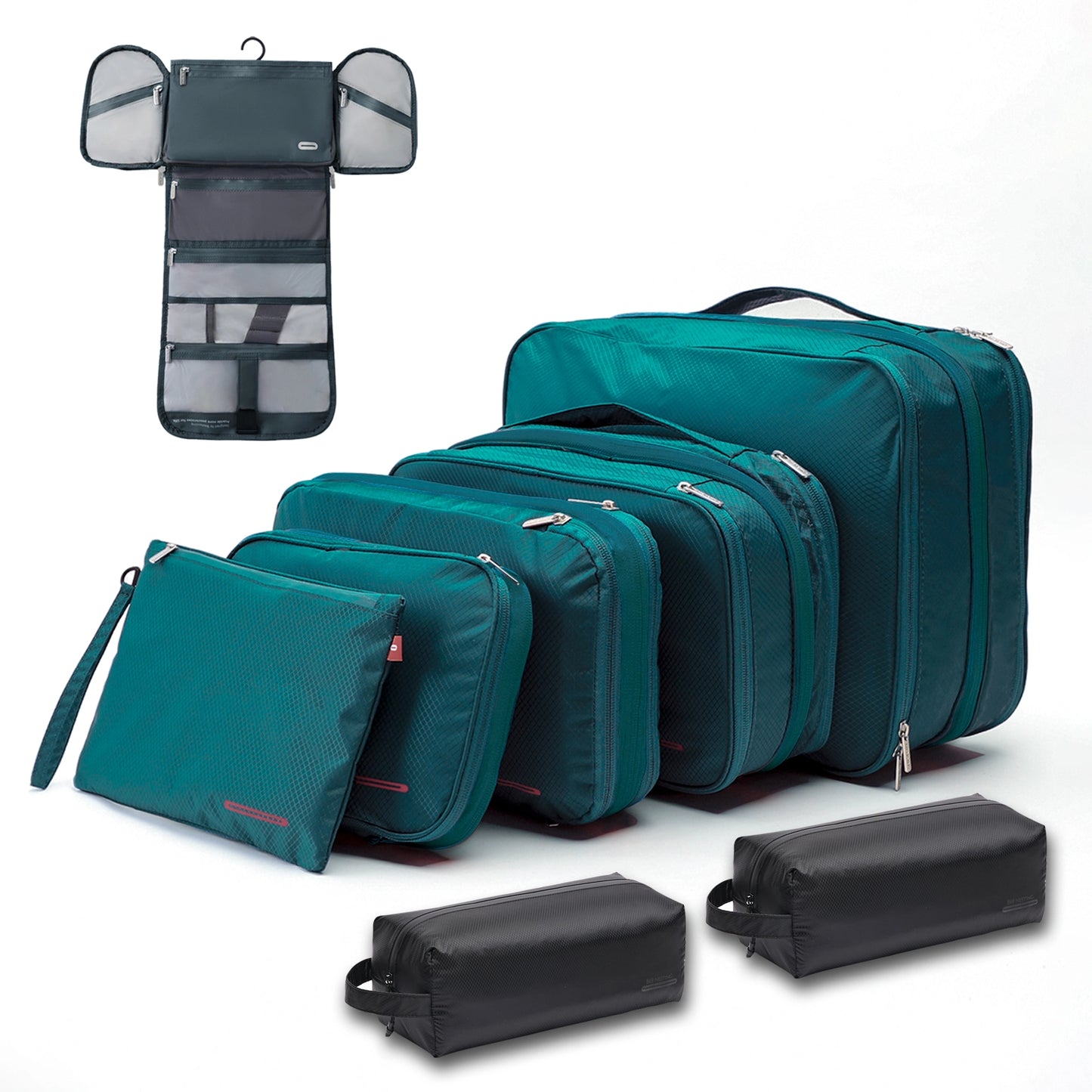 Bee Nesting Travel Compression Packing Cubes 8Pack - Dark Green