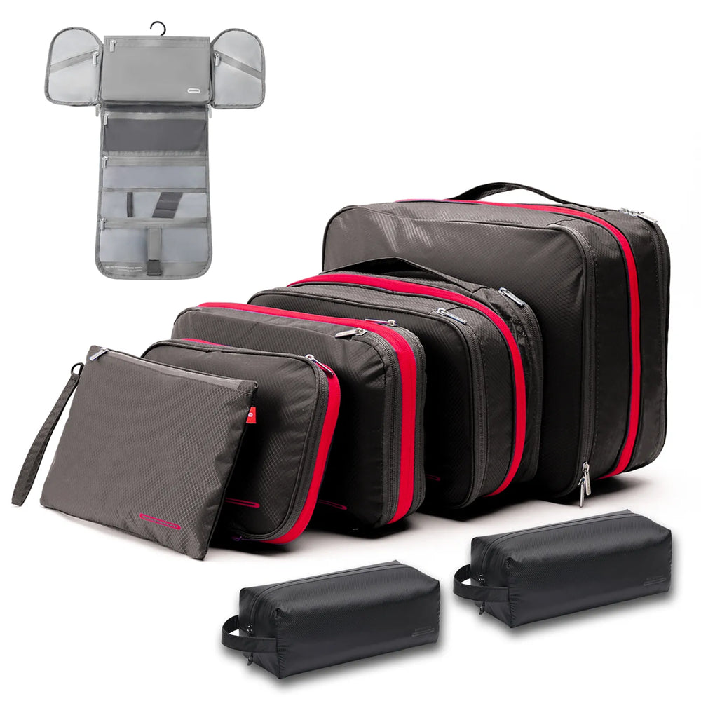 Bee Nesting Travel Compression Packing Cubes 8Pack - Gray Red