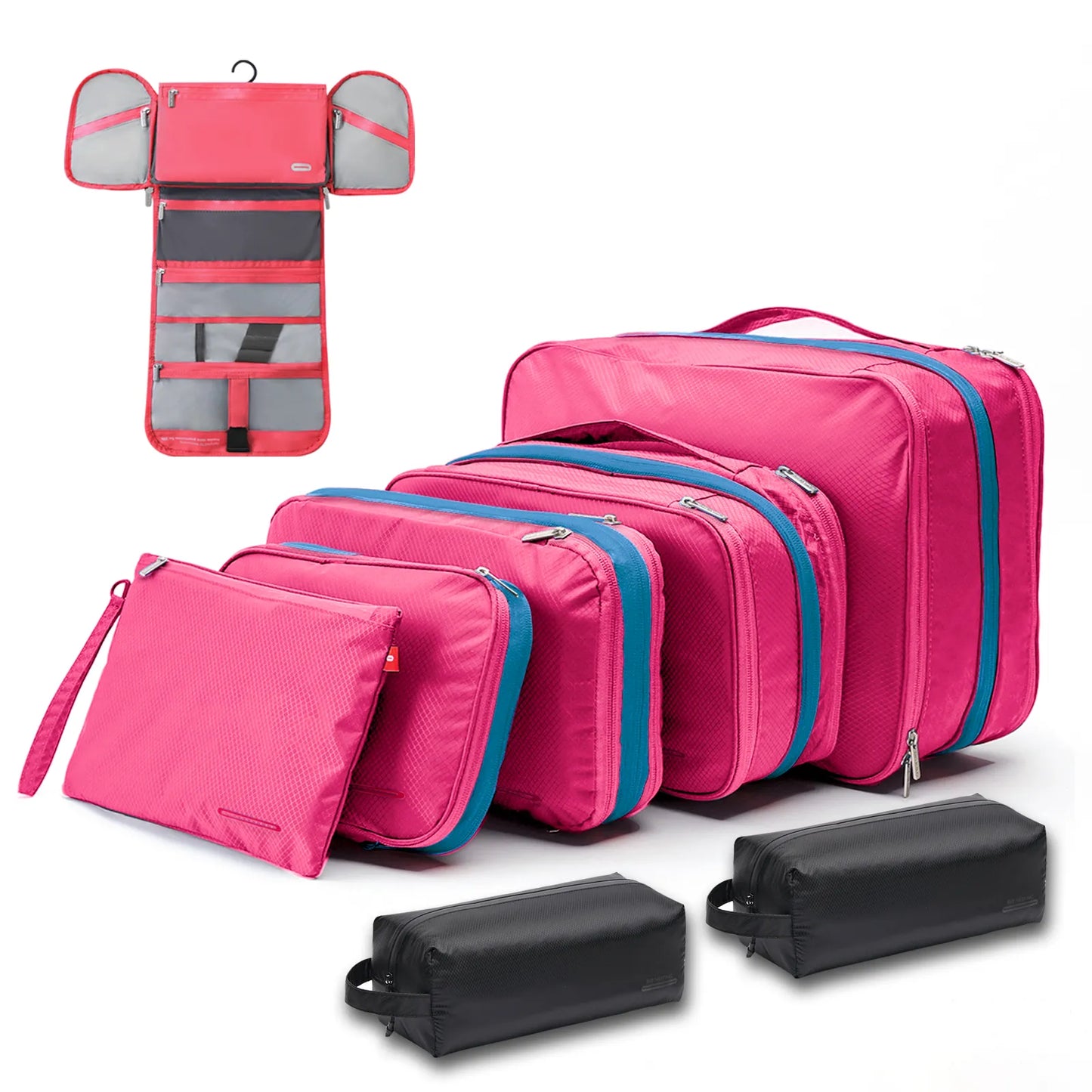 Bee Nesting Travel Compression Packing Cubes 8Pack - Rose Red